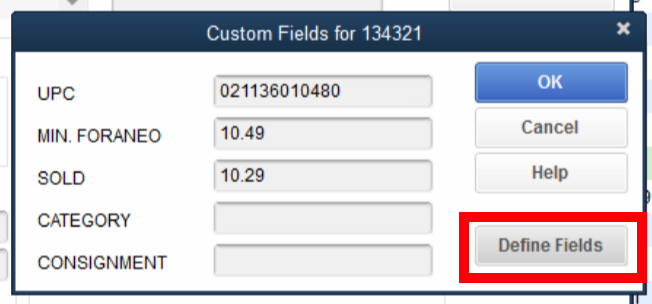 QuickBooks Lot Tracking 3 - Define Fields